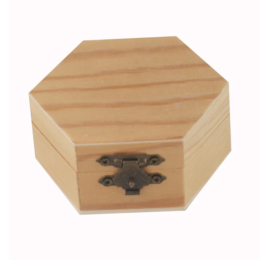 Wooden Storage Box Hexagonal Shaped Wood Jewelry Organizer Container Case Wedding Gifts Favors Box Holder For Home Storage
