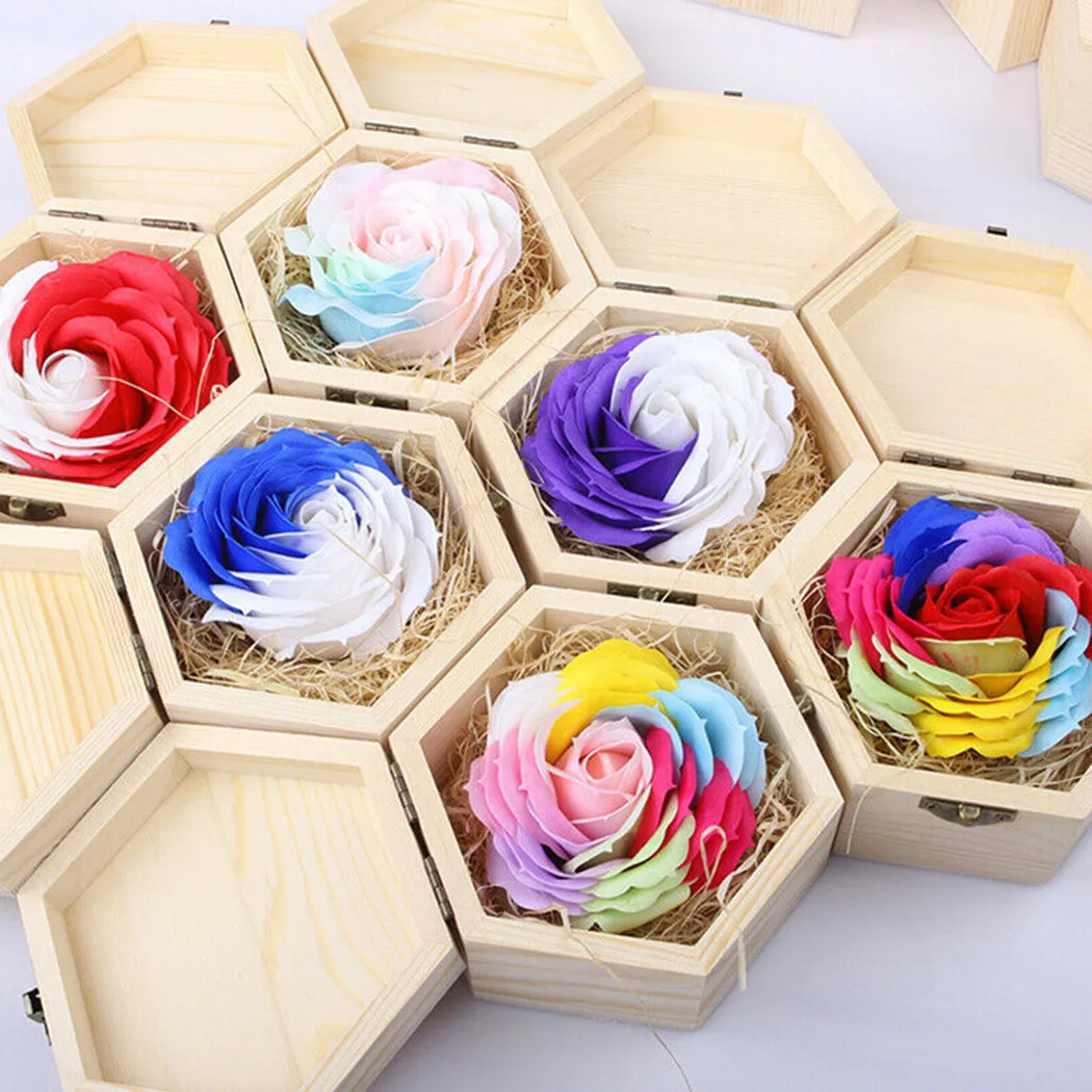 Wooden Storage Box Hexagonal Shaped Wood Jewelry Organizer Container Case Wedding Gifts Favors Box Holder For Home Storage