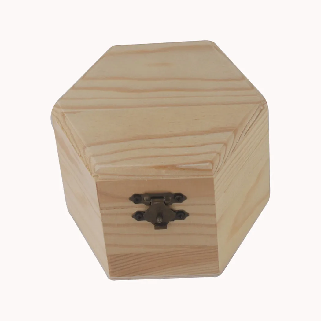 Wooden Storage Box Hexagonal Shaped Wood Jewelry Organizer Container Case Wedding Gifts Favors Box Holder For Home Storage