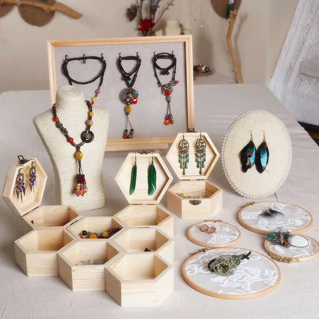 Wooden Storage Box Hexagonal Shaped Wood Jewelry Organizer Container Case Wedding Gifts Favors Box Holder For Home Storage