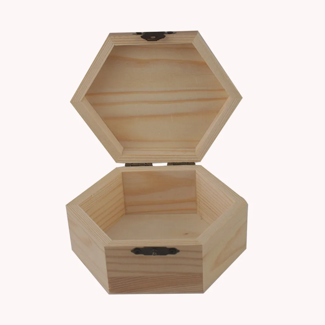 Wooden Storage Box Hexagonal Shaped Wood Jewelry Organizer Container Case Wedding Gifts Favors Box Holder For Home Storage