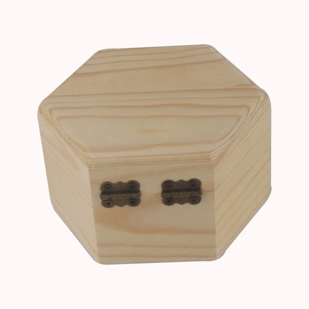Wooden Storage Box Hexagonal Shaped Wood Jewelry Organizer Container Case Wedding Gifts Favors Box Holder For Home Storage