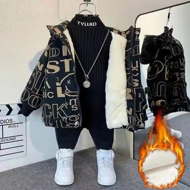 Boys Coat Jacket Outwear Tops Cotton 2023 Fashion Thicken Plus Velvet Winter Autumn Plus Size Overcoat Children's Clothes