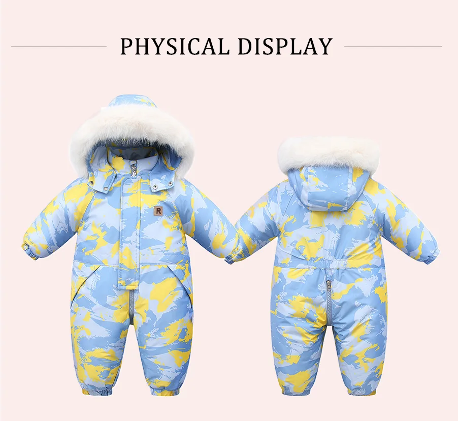 Ircomll Winter Kid's Hooded Romper Lightweight Baby Girls Boys Snowsuit Ski Fur Lining Windproof Jumpsuit Children's Outwear