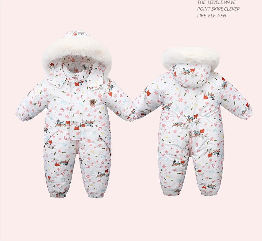 Ircomll Winter Kid's Hooded Romper Lightweight Baby Girls Boys Snowsuit Ski Fur Lining Windproof Jumpsuit Children's Outwear