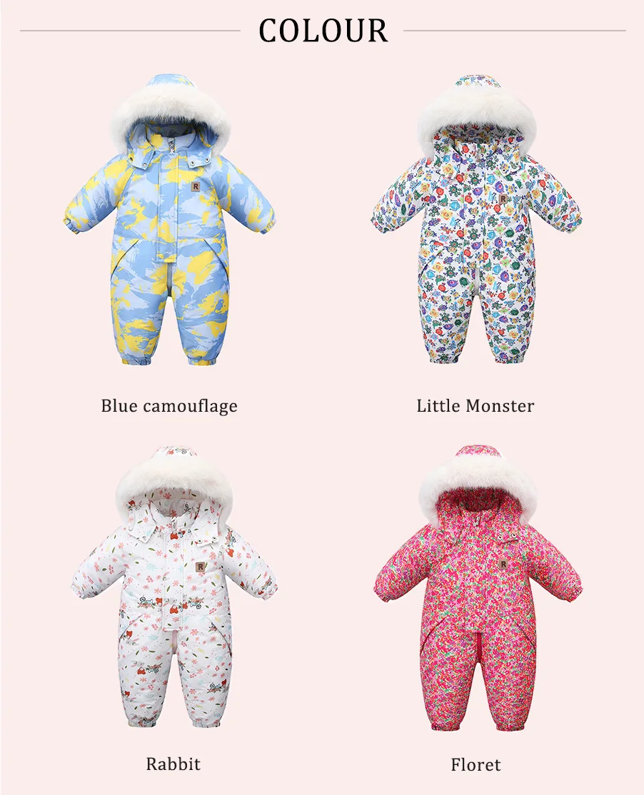 Ircomll Winter Kid's Hooded Romper Lightweight Baby Girls Boys Snowsuit Ski Fur Lining Windproof Jumpsuit Children's Outwear