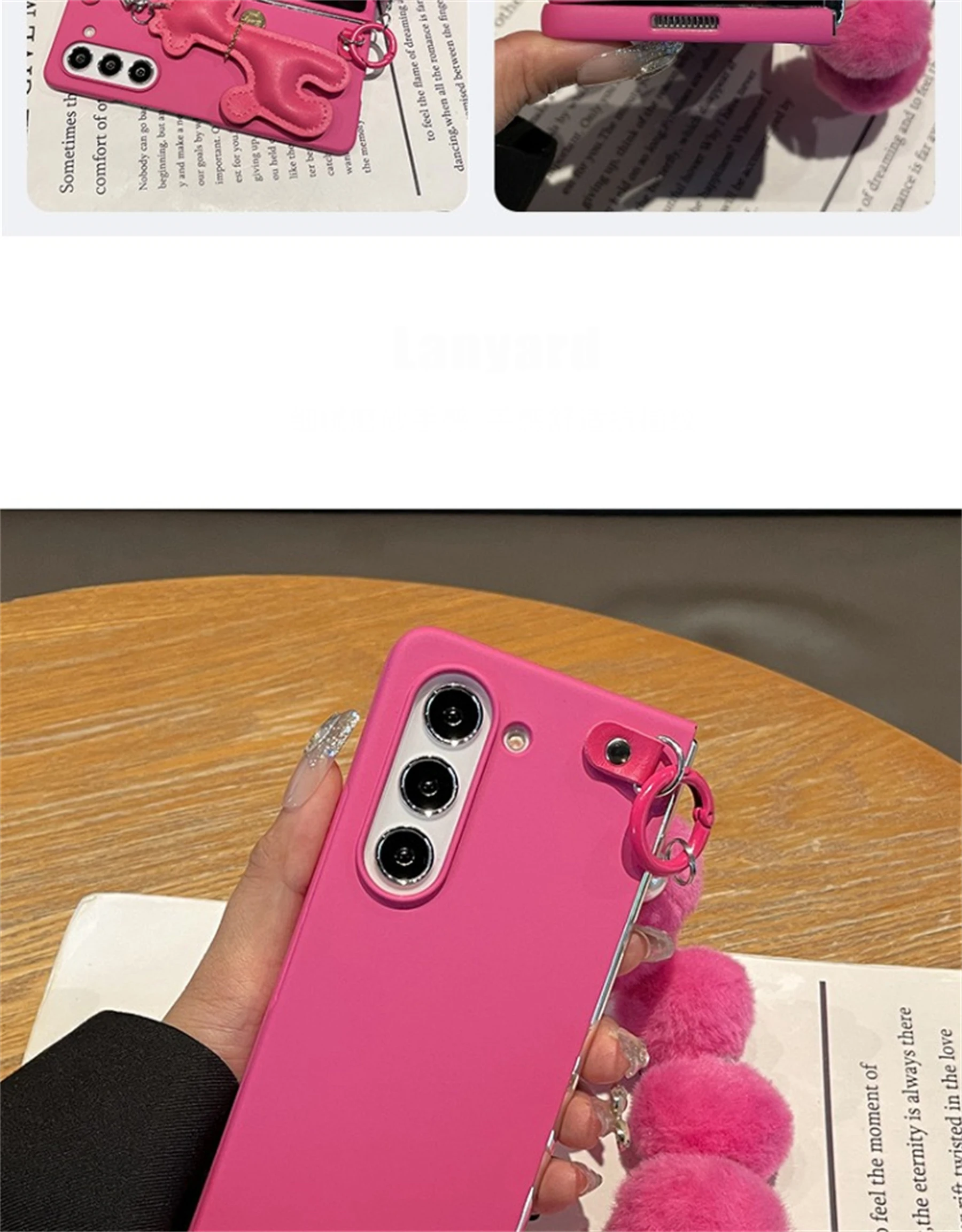 Luxury Korean Giraffe Pendant Case with Hairball Plush Ball Pearl Chain for Galaxy Z Fold 5 Z Fold8 Ultra Fold7 Zfold6 Cover