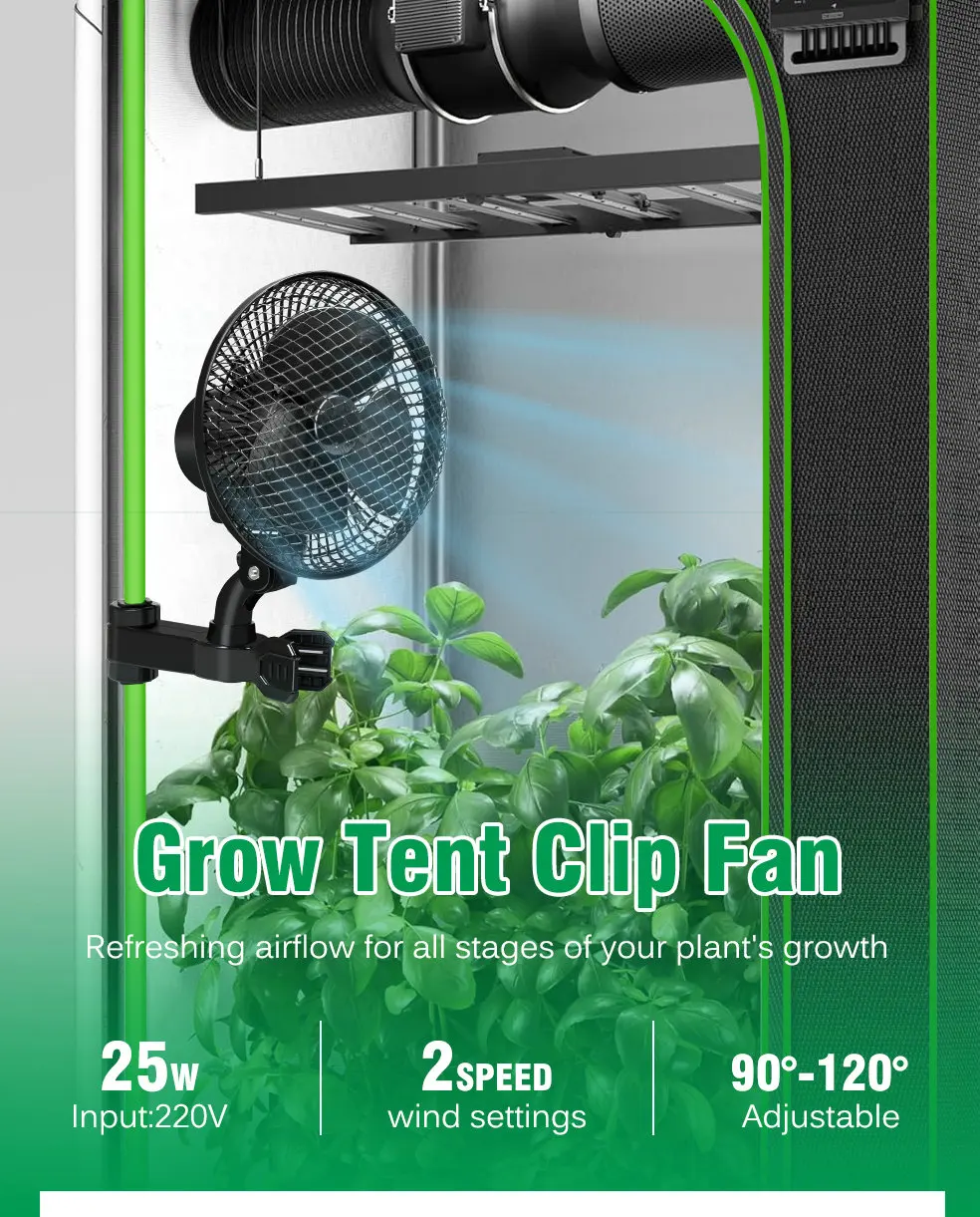 Plant Tent Cooling Clip-On Fan 25W Two-Speed Adjustable Shaking Head Suitable for Tents Household Cooling Fan