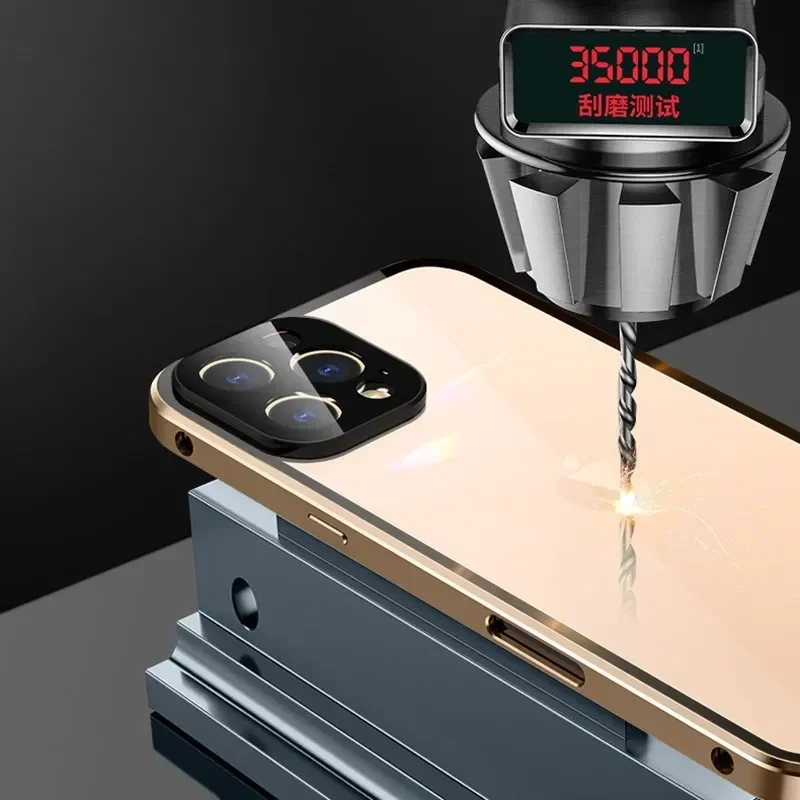 Metal Magnetic Double-Sided Buckle Glass Case For iPhone 16 15 14 13 12 Pro Max Plus 360° Full Cover Protection Shockproof Cover