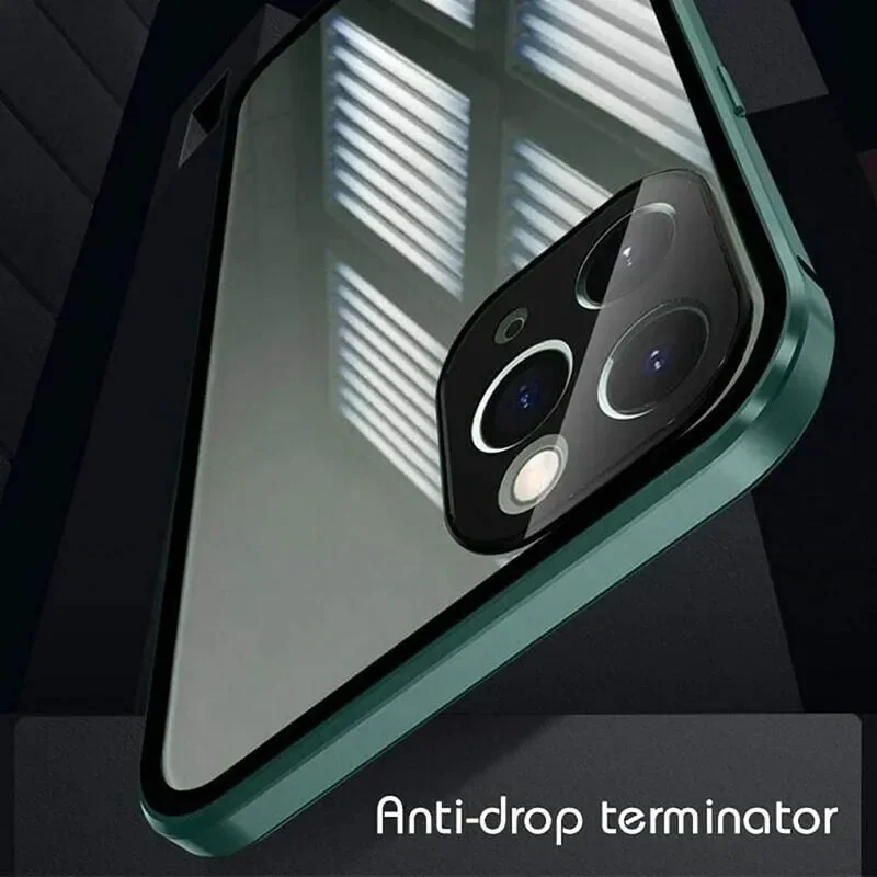 Metal Magnetic Double-Sided Buckle Glass Case For iPhone 16 15 14 13 12 Pro Max Plus 360° Full Cover Protection Shockproof Cover