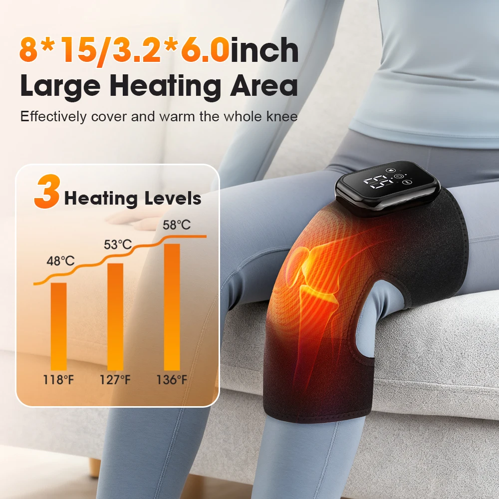 Electric Knee Massager with 3 Levels of Vibration And 5 Levels of Hot Compression Heated Leg Joint Muscle Relaxing Knee Pad