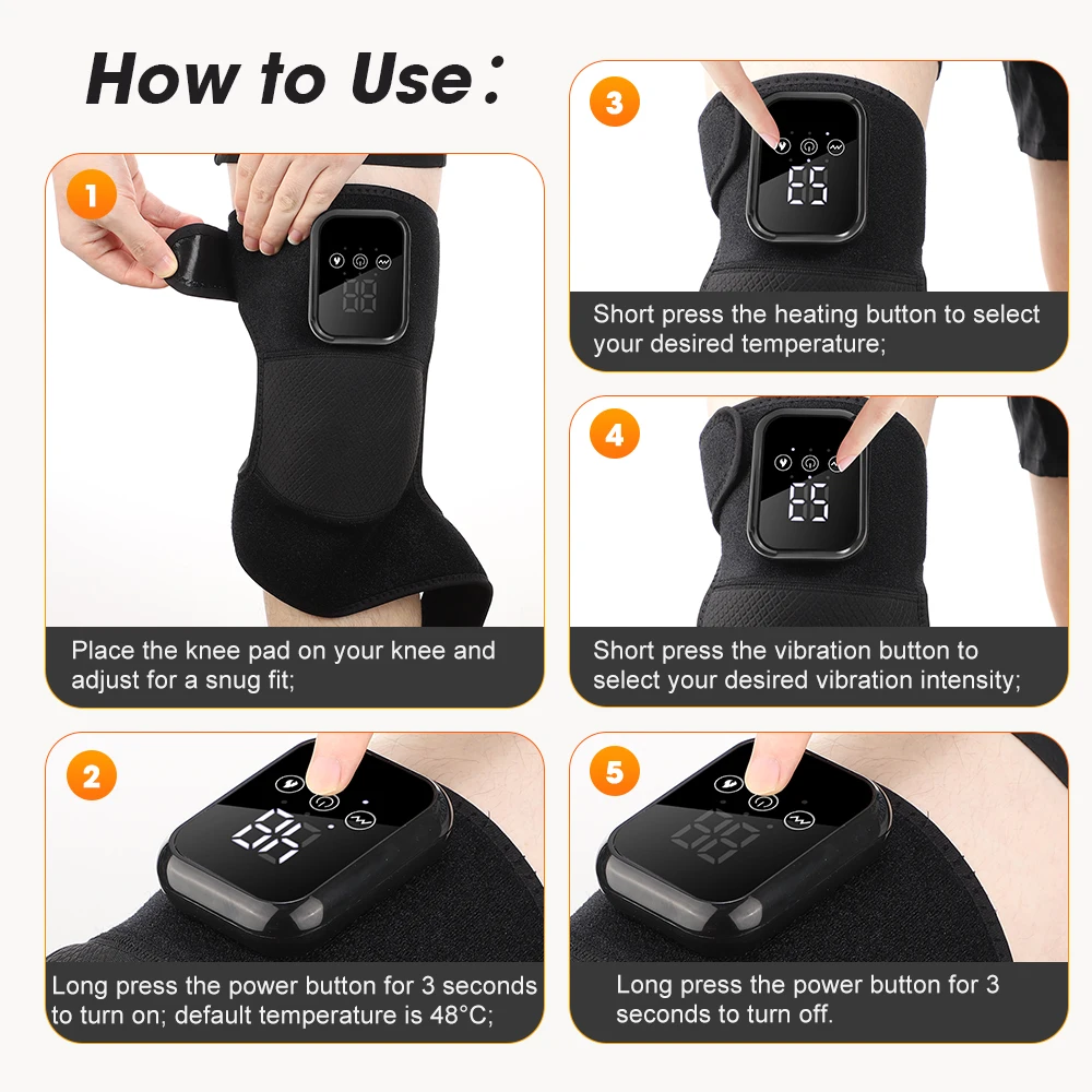 Electric Knee Massager with 3 Levels of Vibration And 5 Levels of Hot Compression Heated Leg Joint Muscle Relaxing Knee Pad