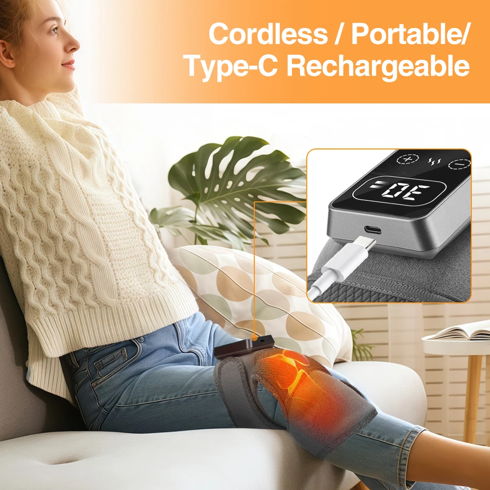 Electric Knee Massager with 3 Levels of Vibration And 5 Levels of Hot Compression Heated Leg Joint Muscle Relaxing Knee Pad