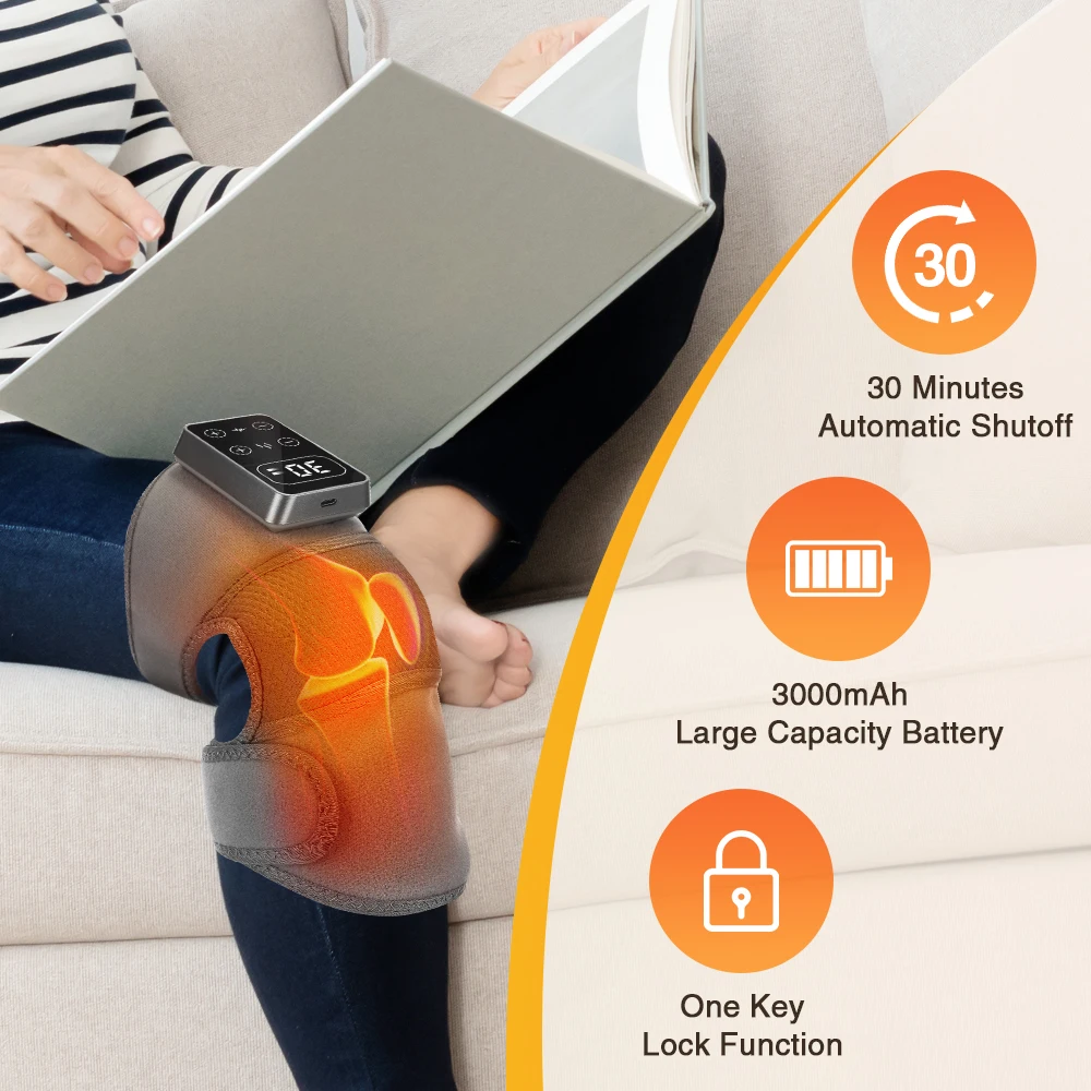 Electric Knee Massager with 3 Levels of Vibration And 5 Levels of Hot Compression Heated Leg Joint Muscle Relaxing Knee Pad
