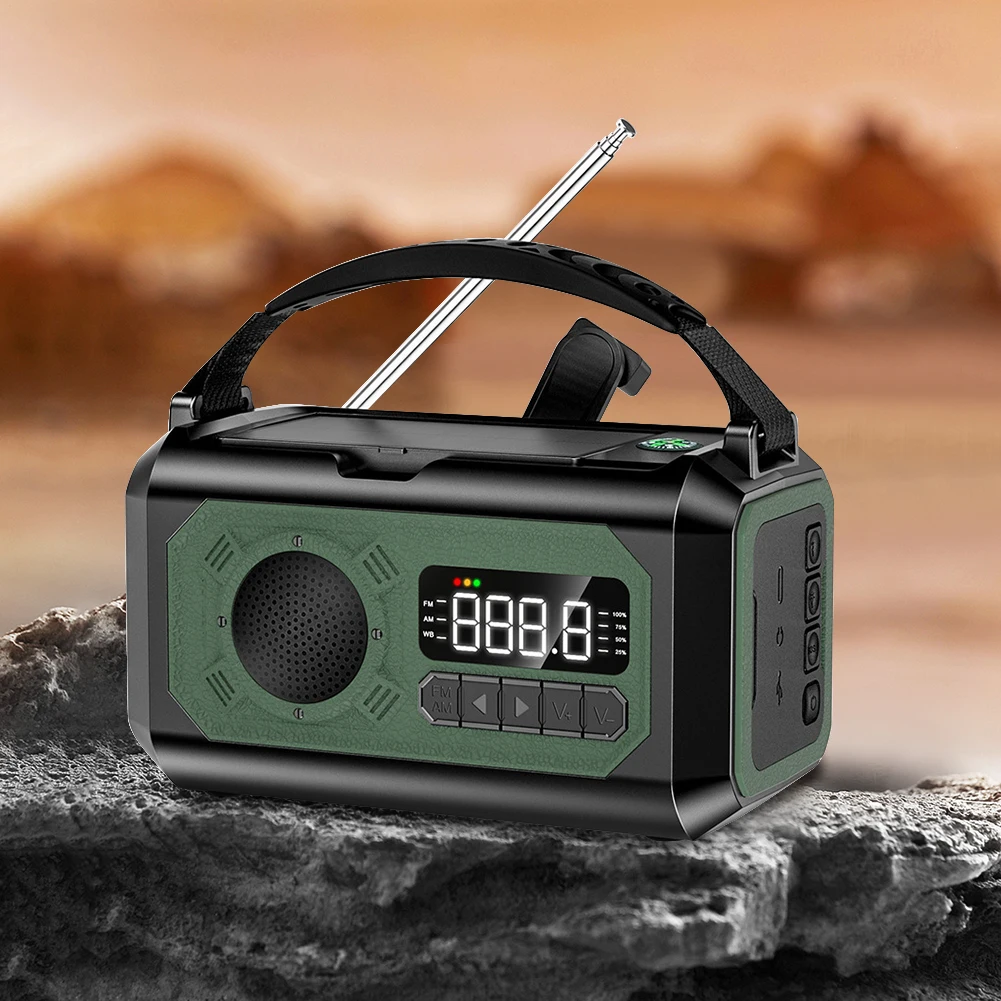 12000mAh Emergency Weather Radio with 2 Solar Panels Hand Crank Radio AM/FM/NOAA Weather Radio Reading Lamp for Outdoor Survival