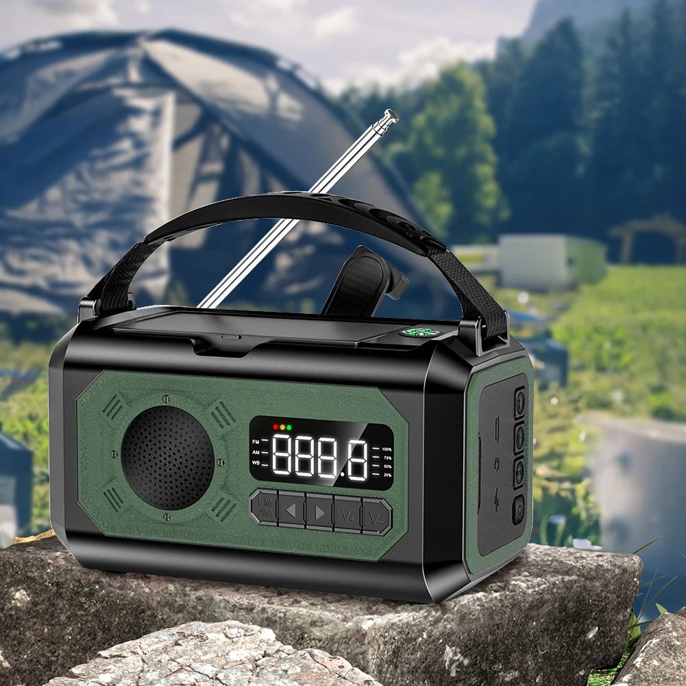 12000mAh Emergency Weather Radio with 2 Solar Panels Hand Crank Radio AM/FM/NOAA Weather Radio Reading Lamp for Outdoor Survival