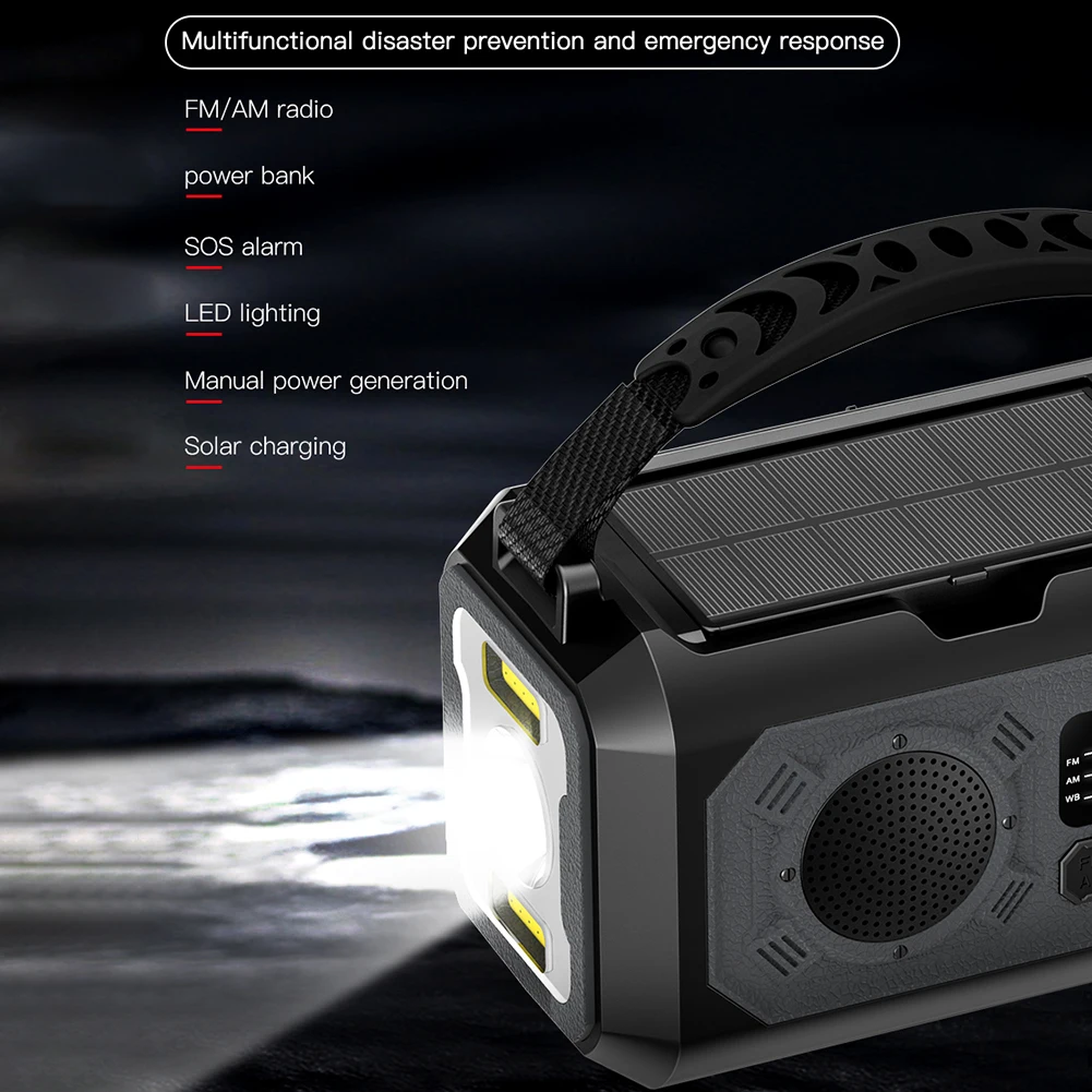 12000mAh Emergency Weather Radio with 2 Solar Panels Hand Crank Radio AM/FM/NOAA Weather Radio Reading Lamp for Outdoor Survival