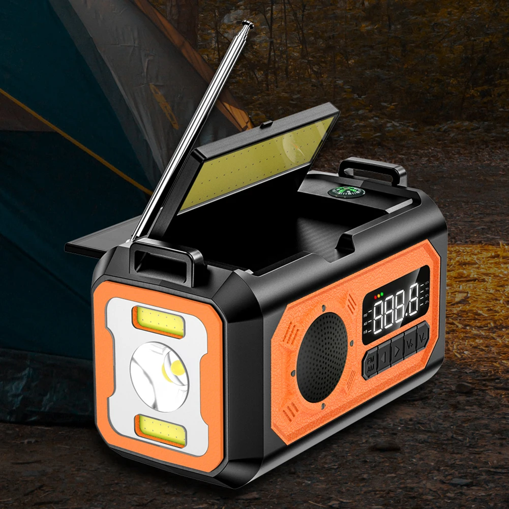 12000mAh Emergency Weather Radio with 2 Solar Panels Hand Crank Radio AM/FM/NOAA Weather Radio Reading Lamp for Outdoor Survival