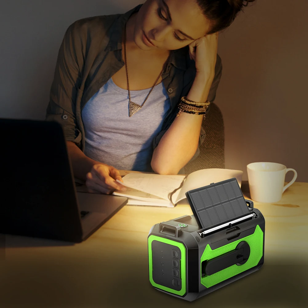 12000mAh Emergency Weather Radio with 2 Solar Panels Hand Crank Radio AM/FM/NOAA Weather Radio Reading Lamp for Outdoor Survival