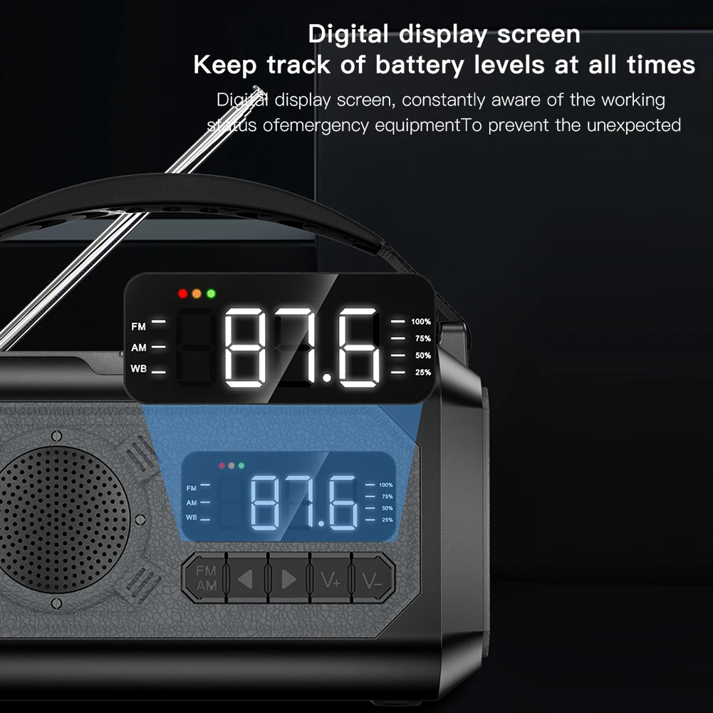 12000mAh Emergency Weather Radio with 2 Solar Panels Hand Crank Radio AM/FM/NOAA Weather Radio Reading Lamp for Outdoor Survival