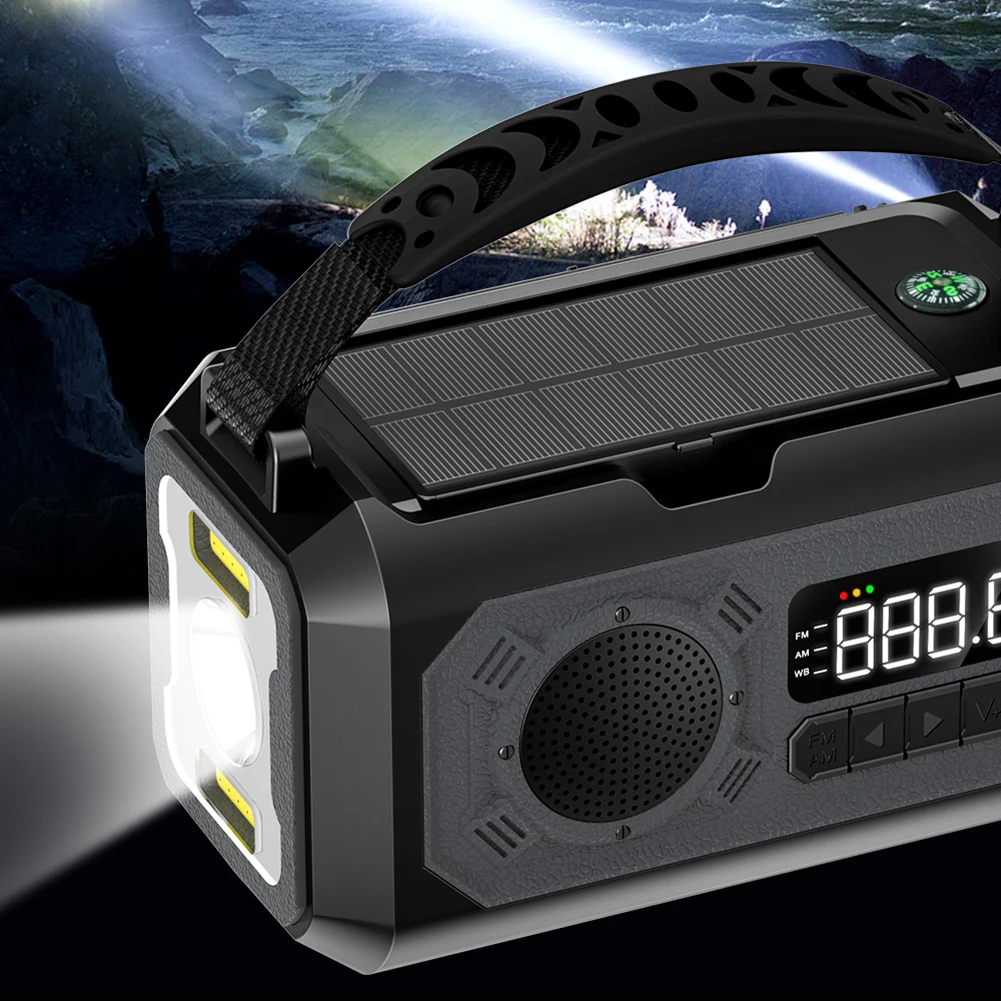 12000mAh Emergency Weather Radio with 2 Solar Panels Hand Crank Radio AM/FM/NOAA Weather Radio Reading Lamp for Outdoor Survival