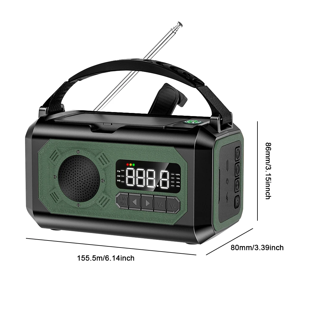 12000mAh Emergency Weather Radio with 2 Solar Panels Hand Crank Radio AM/FM/NOAA Weather Radio Reading Lamp for Outdoor Survival
