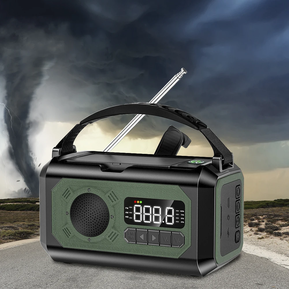 12000mAh Emergency Weather Radio with 2 Solar Panels Hand Crank Radio AM/FM/NOAA Weather Radio Reading Lamp for Outdoor Survival
