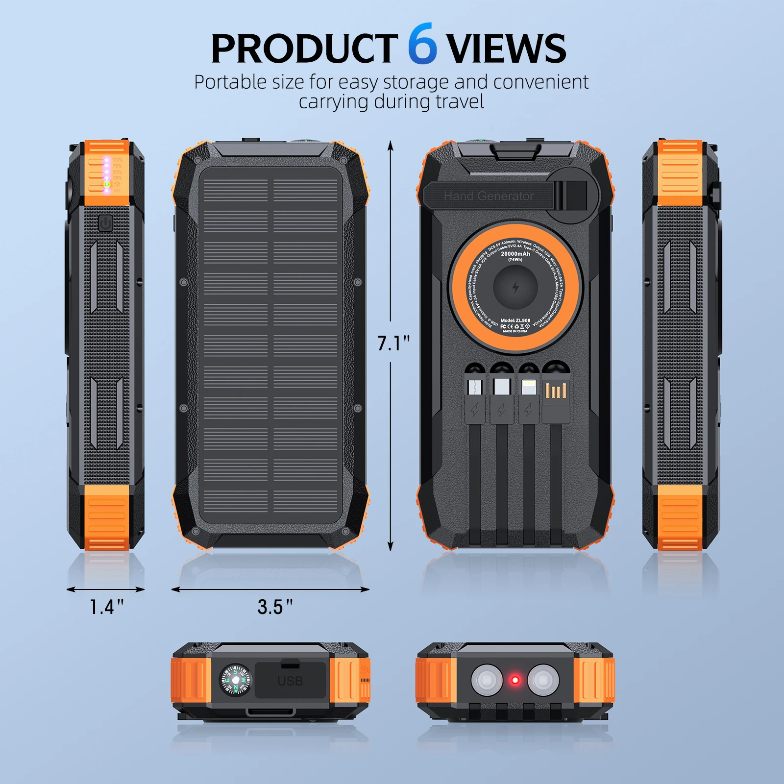 2026 NEW Solar Power Bank 80000mAh 22.5W Magnetic Wireless Powerbank Hand Crank with Cable Portable Charger for Outdoor Camping