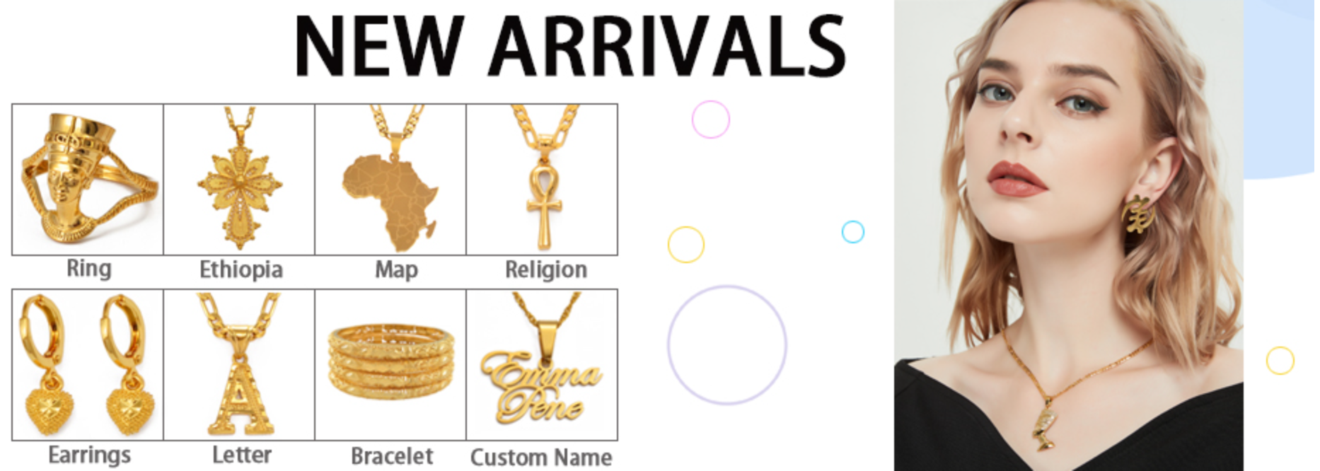 Anniyo 3Pieces Ankh Nefertiti & Africa Map Pendant Necklaces Gold Color Wedding Birthday Party Ethnic Jewelry Women Men #256306