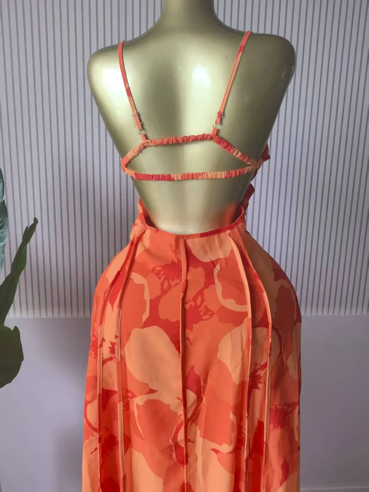 CM.YAYA Women Floral Printed Strap Backless Bra Front Big Swing Maxi Long Dress 2025 Vintage Sexy Club Party Evening Dresses