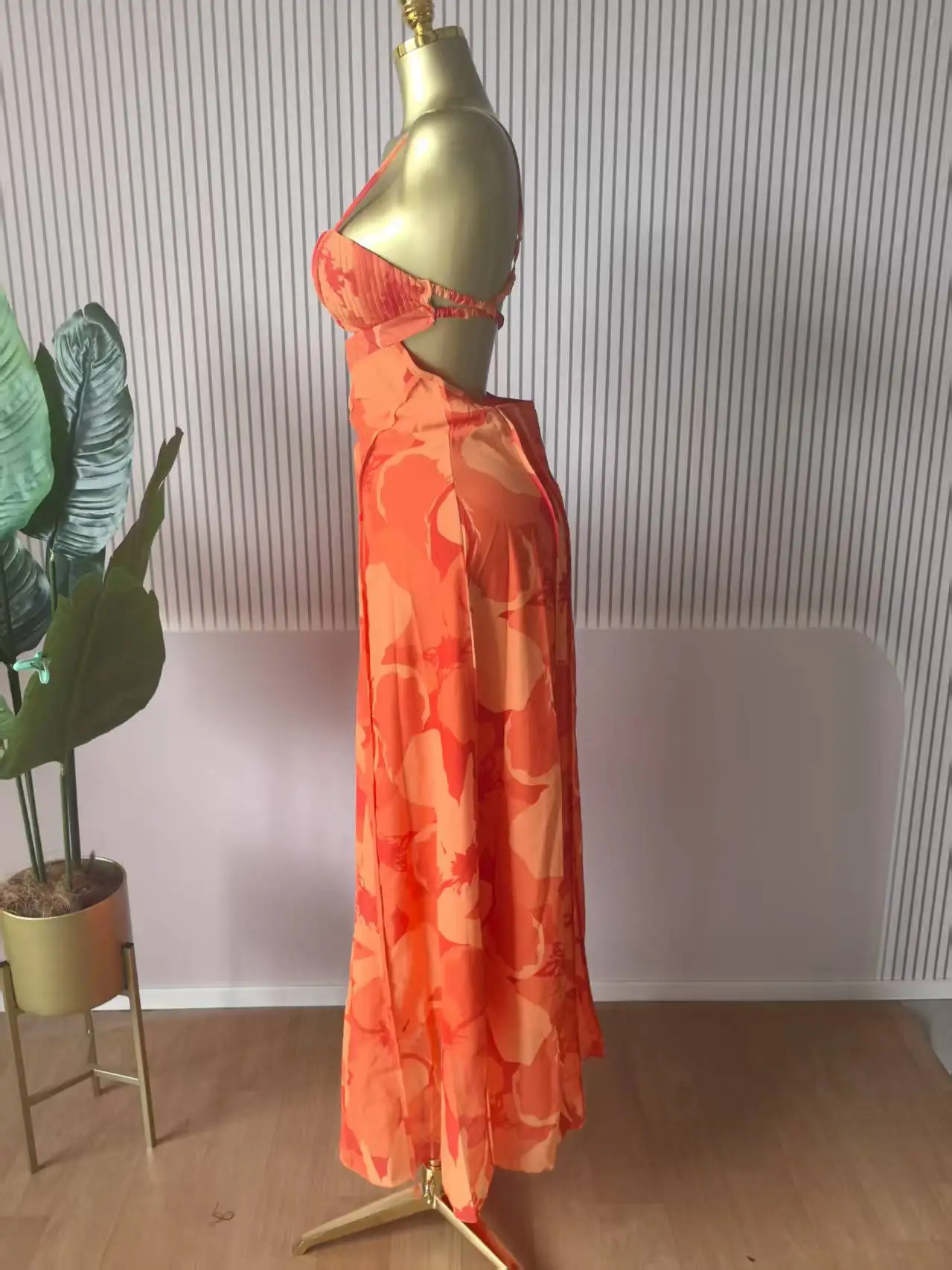 CM.YAYA Women Floral Printed Strap Backless Bra Front Big Swing Maxi Long Dress 2025 Vintage Sexy Club Party Evening Dresses