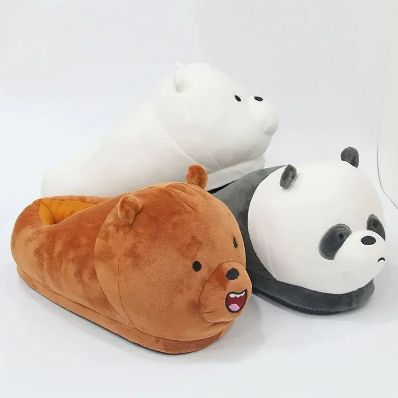 Winter Indoor Panda Women Slippers Ladies Cute Animals Plush Warm Furry Shoes Couple Home Bedroom Fuzzy Slipers Bear Men Sliders