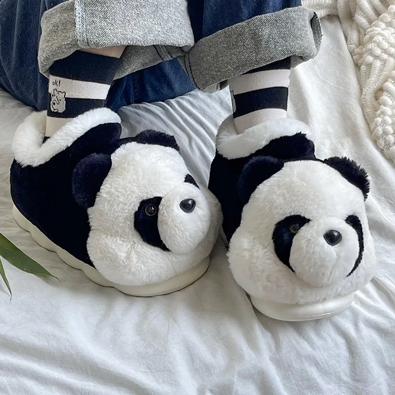 Winter Indoor Panda Women Slippers Ladies Cute Animals Plush Warm Furry Shoes Couple Home Bedroom Fuzzy Slipers Bear Men Sliders
