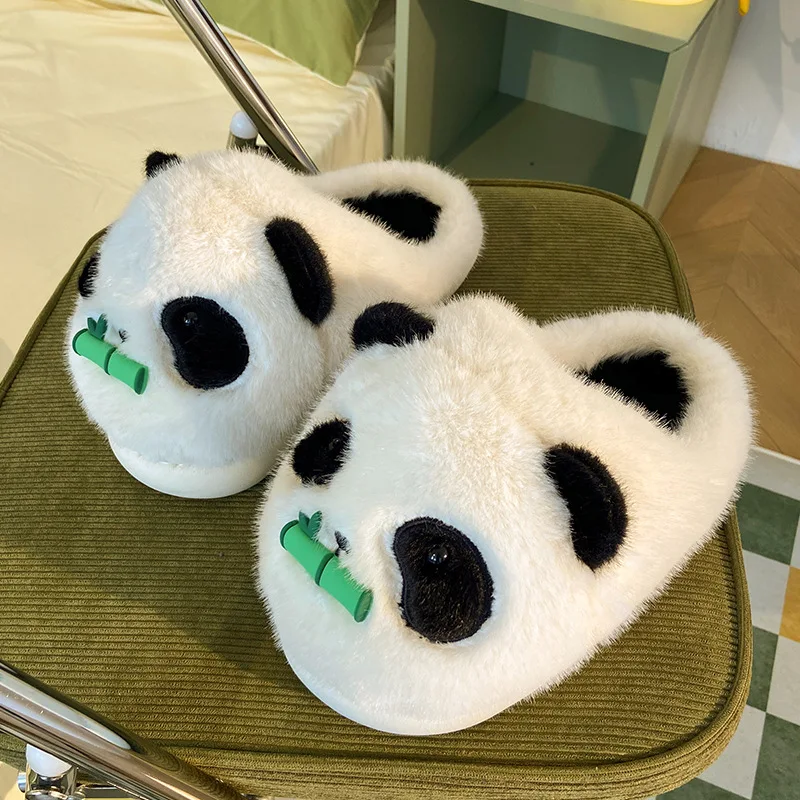 Winter Indoor Panda Women Slippers Ladies Cute Animals Plush Warm Furry Shoes Couple Home Bedroom Fuzzy Slipers Bear Men Sliders