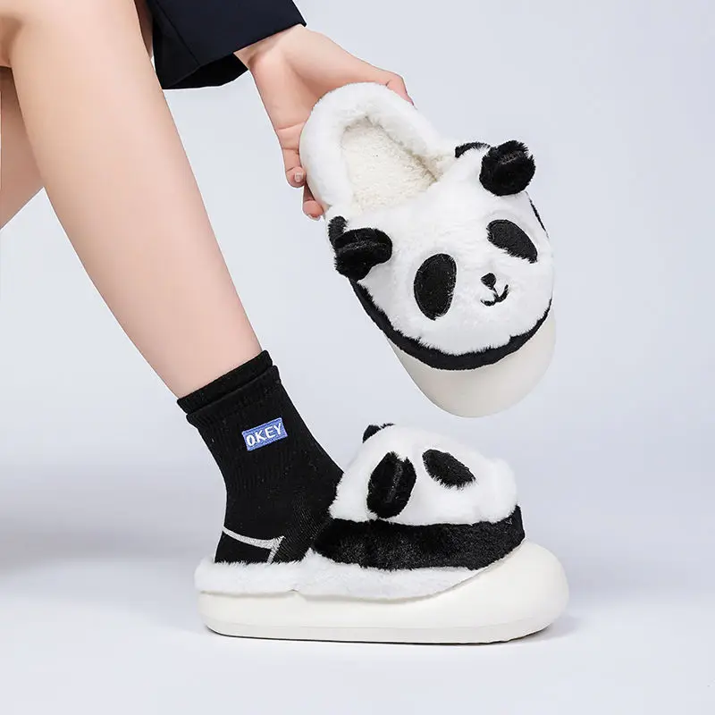 Winter Indoor Panda Women Slippers Ladies Cute Animals Plush Warm Furry Shoes Couple Home Bedroom Fuzzy Slipers Bear Men Sliders