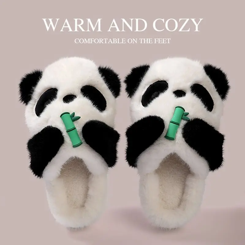 Winter Indoor Panda Women Slippers Ladies Cute Animals Plush Warm Furry Shoes Couple Home Bedroom Fuzzy Slipers Bear Men Sliders