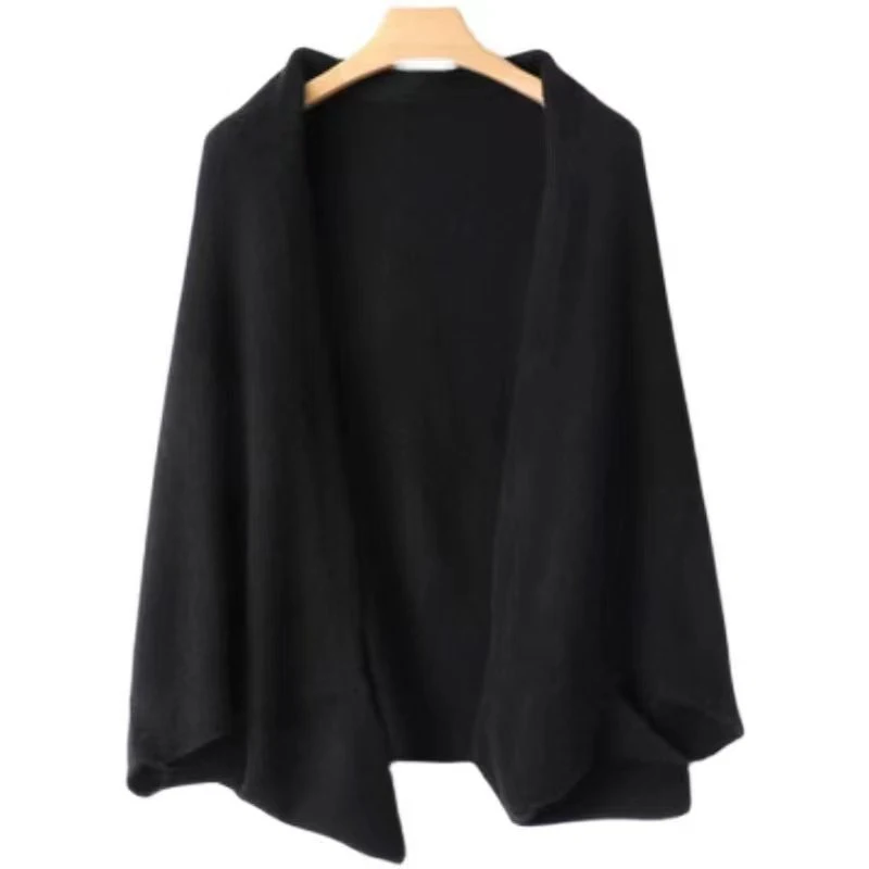 100%Wool Women's Knitted Shawl Scarf Soft Warm Knitwear Cardigan Cloak Wraps Shoulder Neck Protect Pashmina Scarves Dual Use