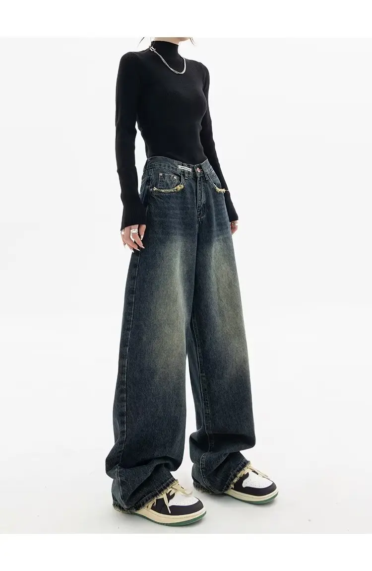 Spring Autumn Wide Leg Jeans Women High Waist Denim Trousers Women's Jeans Harajuku Vintage BF Style Loose Femme Streeetwear