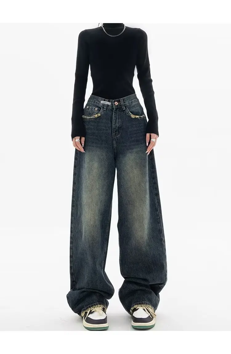 Spring Autumn Wide Leg Jeans Women High Waist Denim Trousers Women's Jeans Harajuku Vintage BF Style Loose Femme Streeetwear