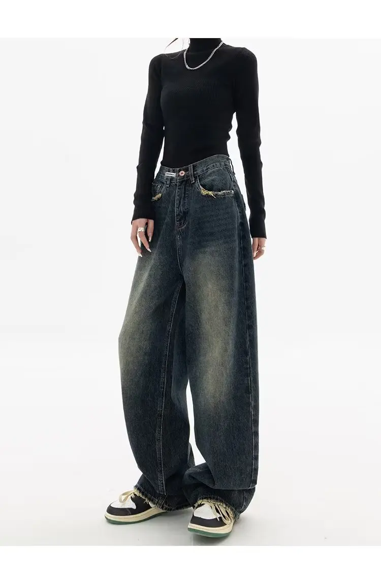Spring Autumn Wide Leg Jeans Women High Waist Denim Trousers Women's Jeans Harajuku Vintage BF Style Loose Femme Streeetwear