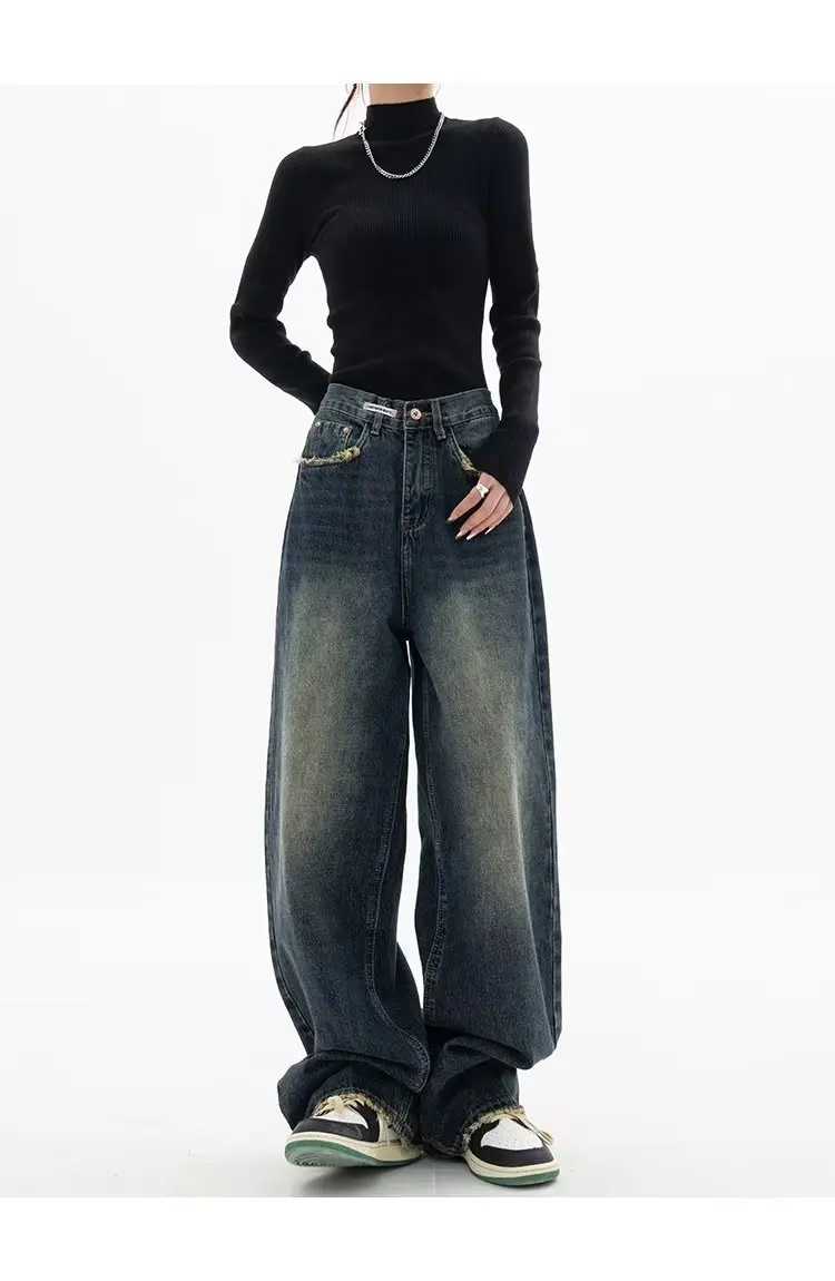 Spring Autumn Wide Leg Jeans Women High Waist Denim Trousers Women's Jeans Harajuku Vintage BF Style Loose Femme Streeetwear