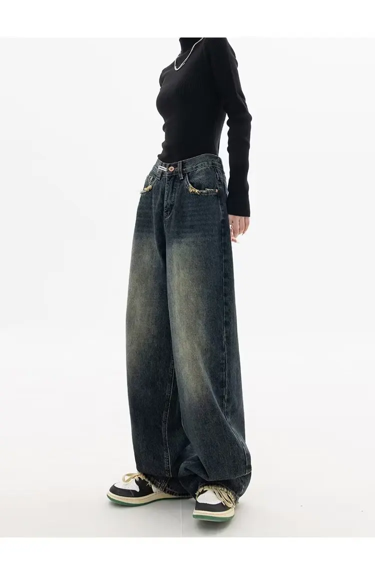 Spring Autumn Wide Leg Jeans Women High Waist Denim Trousers Women's Jeans Harajuku Vintage BF Style Loose Femme Streeetwear