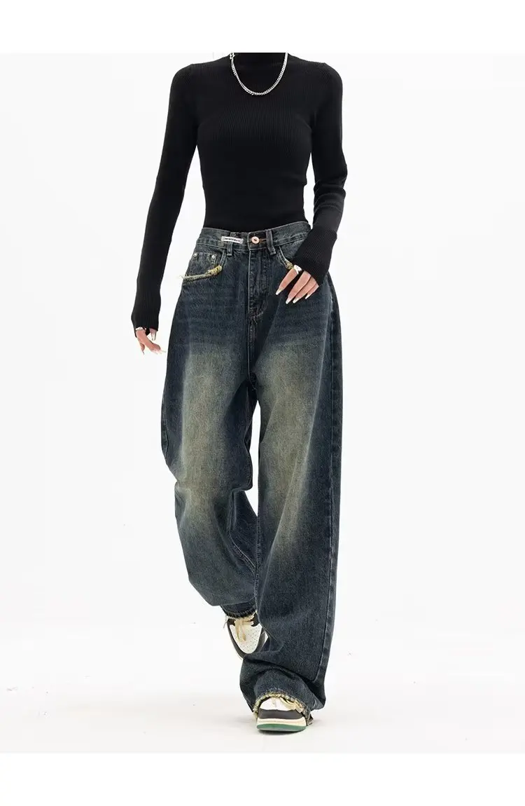 Spring Autumn Wide Leg Jeans Women High Waist Denim Trousers Women's Jeans Harajuku Vintage BF Style Loose Femme Streeetwear