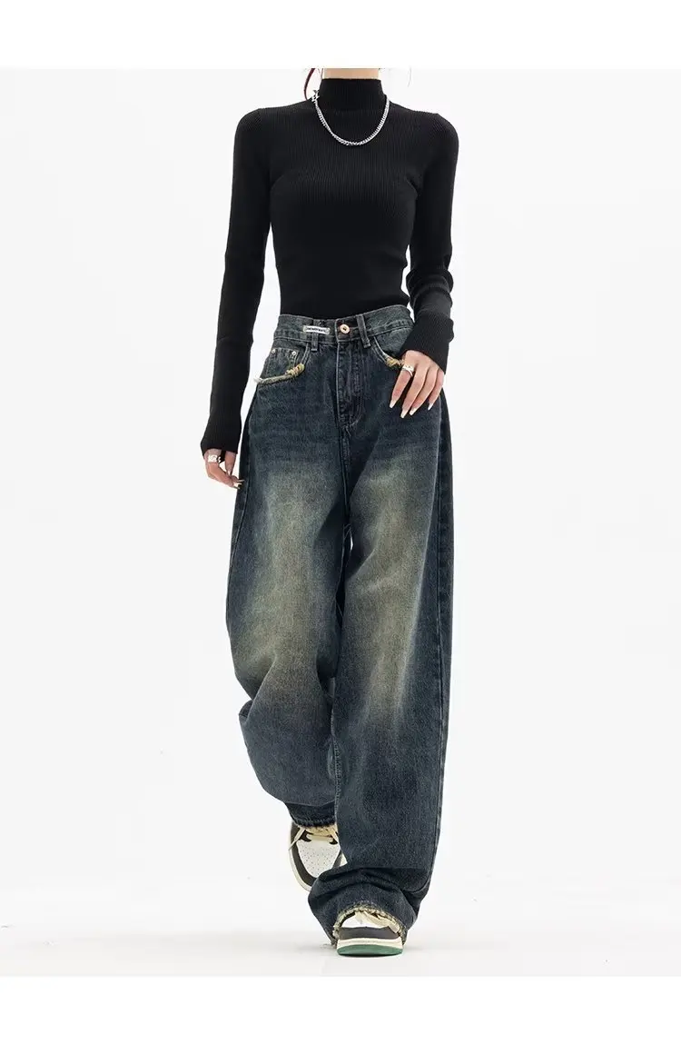 Spring Autumn Wide Leg Jeans Women High Waist Denim Trousers Women's Jeans Harajuku Vintage BF Style Loose Femme Streeetwear