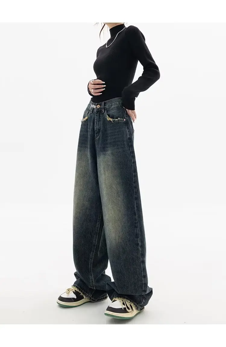 Spring Autumn Wide Leg Jeans Women High Waist Denim Trousers Women's Jeans Harajuku Vintage BF Style Loose Femme Streeetwear