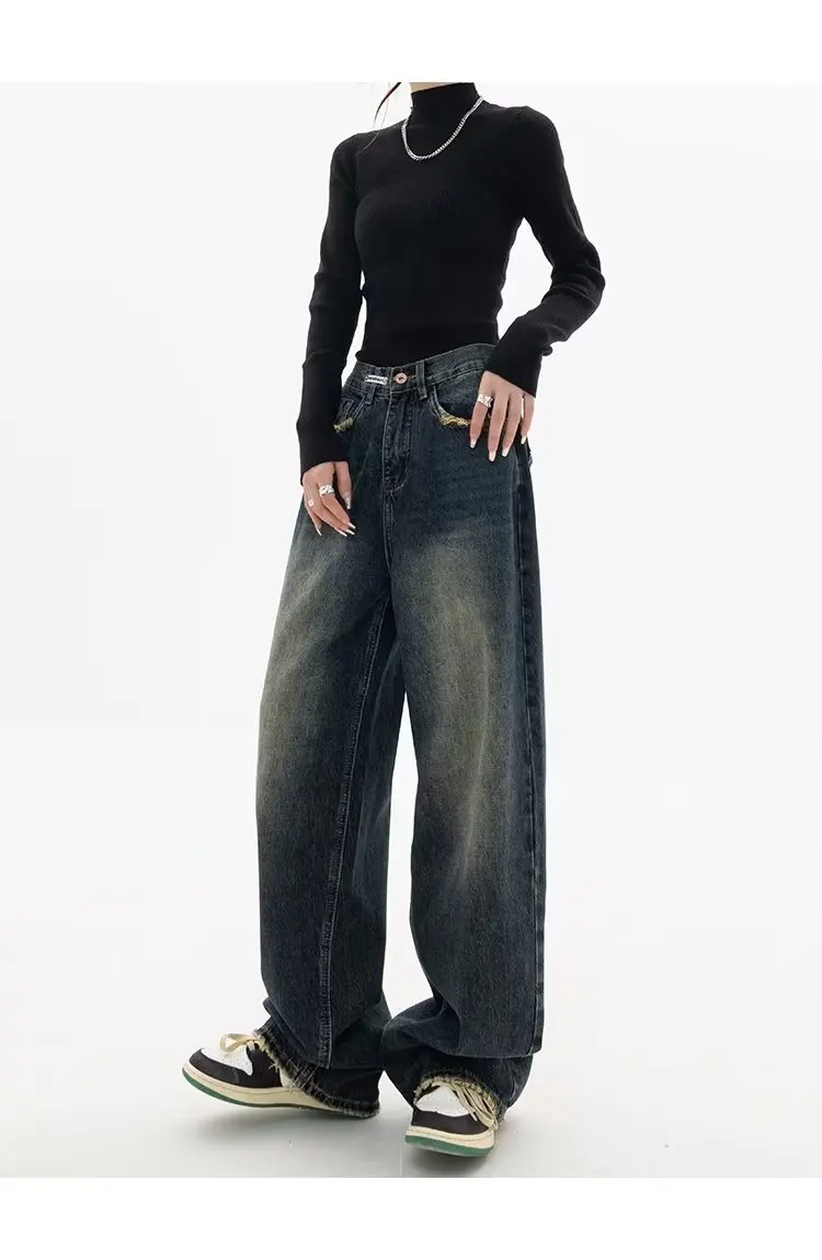 Spring Autumn Wide Leg Jeans Women High Waist Denim Trousers Women's Jeans Harajuku Vintage BF Style Loose Femme Streeetwear