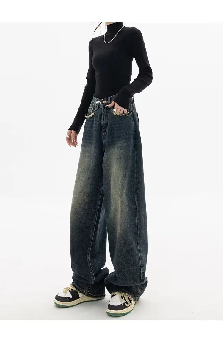 Spring Autumn Wide Leg Jeans Women High Waist Denim Trousers Women's Jeans Harajuku Vintage BF Style Loose Femme Streeetwear
