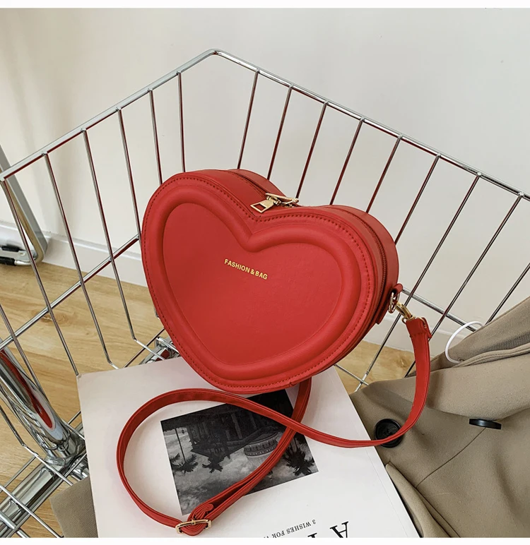 Hot Sale Heart Shape Crossbody Bags For Women Solid Pu Leather Shoulder Bags Fashion Handbags