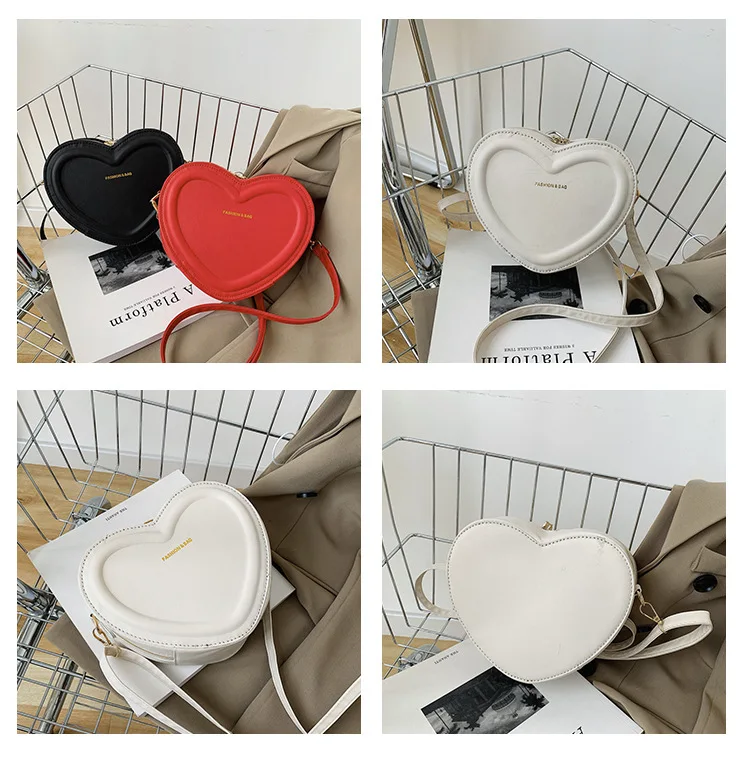 Hot Sale Heart Shape Crossbody Bags For Women Solid Pu Leather Shoulder Bags Fashion Handbags