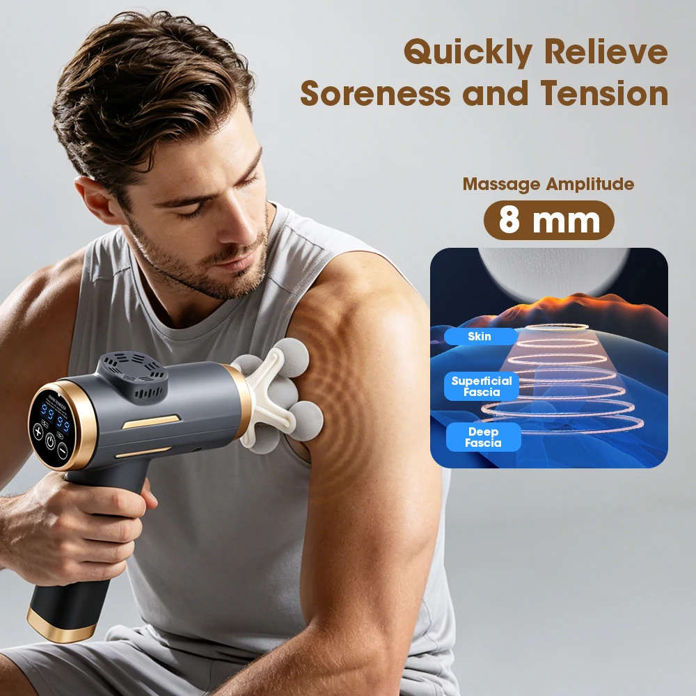 Electric Fascia Gun 24W 99 Gear Adjustable 11 Replacement Head Deep Tissue 8mm Percussion Massager Rechargeable Home Gym Massage